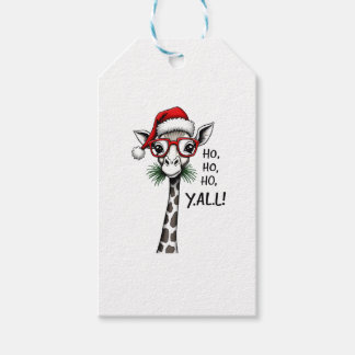 Schattige Giraffe Met Kerstman Hoed Prettig Kerstf Cadeaulabel