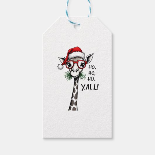 Schattige Giraffe Met Kerstman Hoed Prettig Kerstf Cadeaulabel (Voorkant)