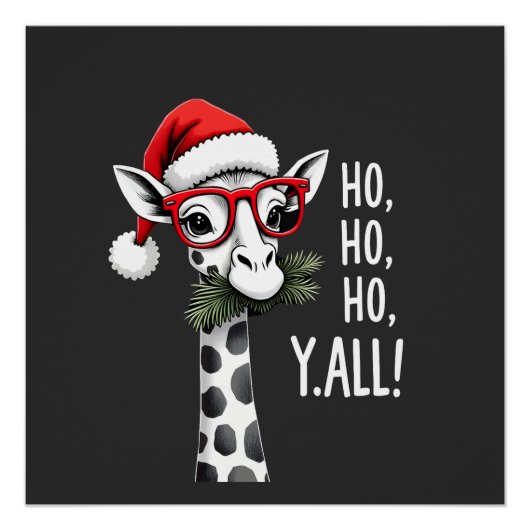 Schattige Giraffe Met Kerstman Hoed Prettig Kerstf Perfect Poster (Voorkant)
