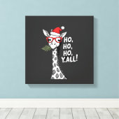 Schattige Giraffe Met Kerstman Hoed Prettig Kerstm Canvas Afdruk (Insitu (Houten vloer))