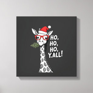 Schattige Giraffe Met Kerstman Hoed Prettig Kerstm Canvas Afdruk