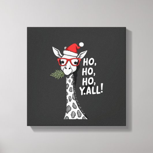 Schattige Giraffe Met Kerstman Hoed Prettig Kerstm Canvas Afdruk (Voorkant)