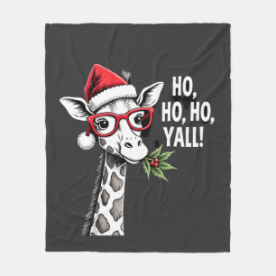 Schattige Giraffe Met Kerstman Hoed Prettig Kerstm Fleece Deken