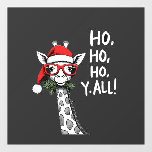 Schattige Giraffe Met Kerstman Hoed Prettig Kerstm Raamsticker