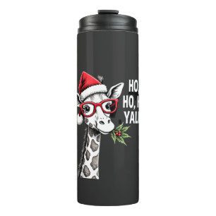 Schattige Giraffe Met Kerstman Hoed Prettig Kerstm Thermosbeker