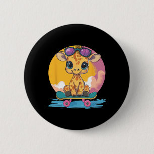 Schattige Giraffe Met Zonnebril Skateboard Ronde Button 5,7 Cm