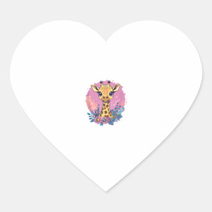 Schattige Giraffe omgeven door bloemen _2 Hart Sticker