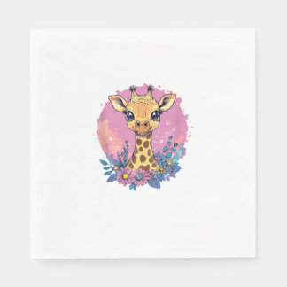 Schattige Giraffe omgeven door bloemen _2 Servet