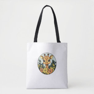 Schattige Giraffe omgeven door bloemen _5 Tote Bag