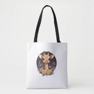 Schattige Giraffe omgeven door bloemen Tote Bag