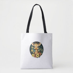 Schattige Giraffe omringd door bloemen _5_1 Tote Bag