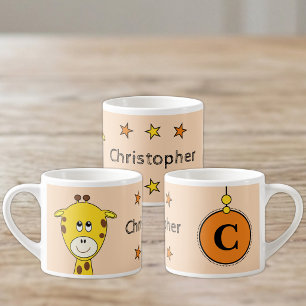 Schattige giraffe oranje geel met sterren kind espresso kop