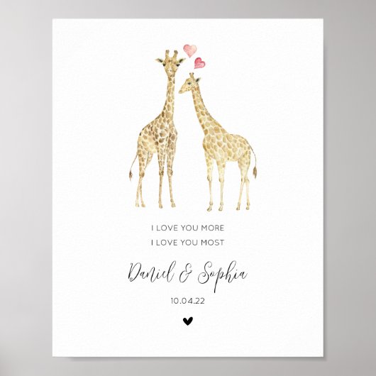 Schattige Giraffe Paar in Liefde Jubileum Poster (Voorkant)