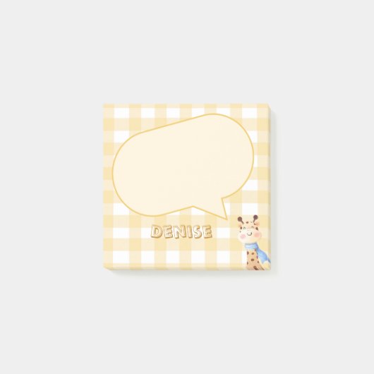 Schattige Giraffe Pastel Oranje Gingham Patroon Post-it® Notes (Voorkant)