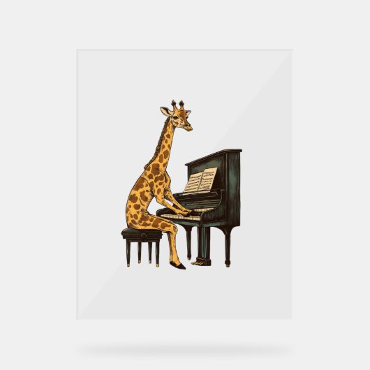 Schattige Giraffe Speelt Piano Giraffen Muzikant M Acryl Bord (Voorkant)