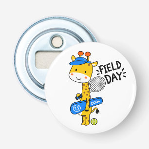 Schattige Giraffe Tennisveld Dag – Leuke Sport Kar Button Flesopener