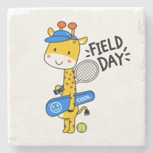 Schattige Giraffe Tennisveld Dag – Leuke Sport Kar Stenen Onderzetter