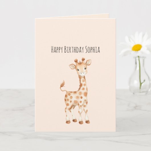Schattige Giraffe Verjaardag Kaart (Kleine Plant)
