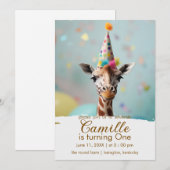 Schattige Giraffe verjaardagsuitnodiging Kaart (Voorkant / Achterkant)