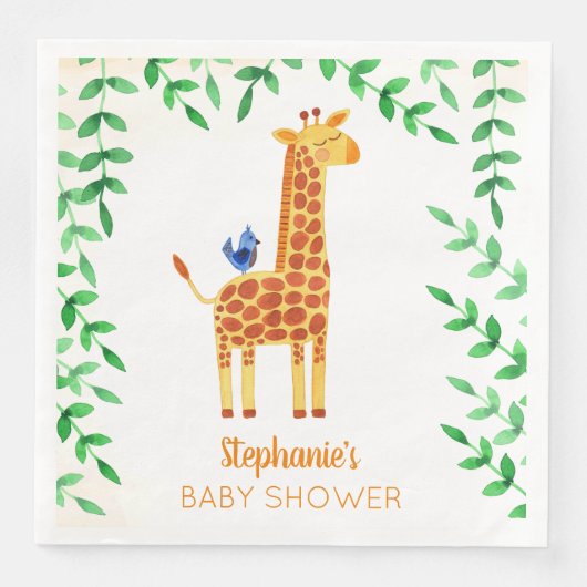Schattige Giraffe & Vogel Baby shower Gepersonalis Servet (Voorkant)