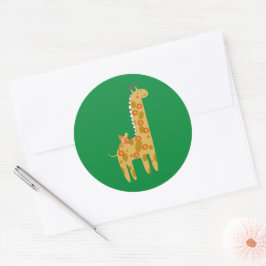 Schattige Giraffe Vogel & Bloemen Goud Oranje Groe Ronde Sticker