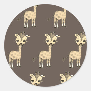 Schattige Giraffe Waterverf Landelijk Ronde Sticker