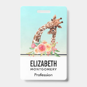 Schattige Giraffe Waterverf Moeder & Baby Badge