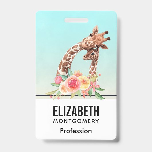 Schattige Giraffe Waterverf Moeder & Baby Badge (Voorzijde)