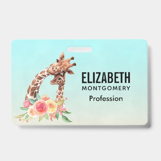 Schattige Giraffe Waterverf Moeder & Baby Badge (Voorzijde)