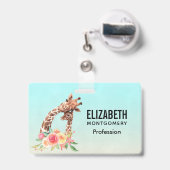 Schattige Giraffe Waterverf Moeder & Baby Badge (Achterkant met uittrekbare clip)