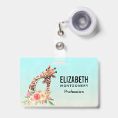 Schattige Giraffe Waterverf Moeder & Baby Badge (Voorzijde met uittrekbare clip)
