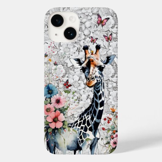 Schattige Giraffe Wildflowers Vlinders en Kant Case-Mate iPhone Case (Achterkant)