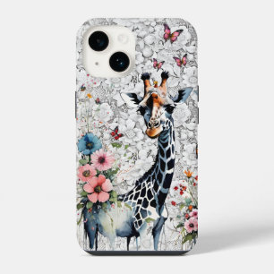 Schattige Giraffe Wildflowers Vlinders en Kant iPhone 14 Hoesje