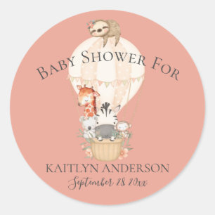 Schattige Giraffe Zebra Heet Luchtballon Baby Meis Ronde Sticker