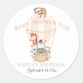 Schattige Giraffe Zebra Heet Luchtballon Meisje Ba Ronde Sticker