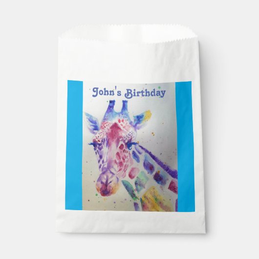 Schattige Giraffe Zoo Dier Party Naam Favoriet Tas Bedankzakje (Voorkant)