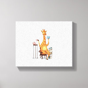 Schattige giraffen, boeken en theecadeau canvas afdruk