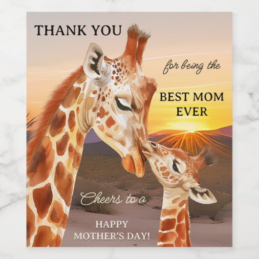 Schattige Giraffes Moederdag Wijn Etiket (Enkel label)