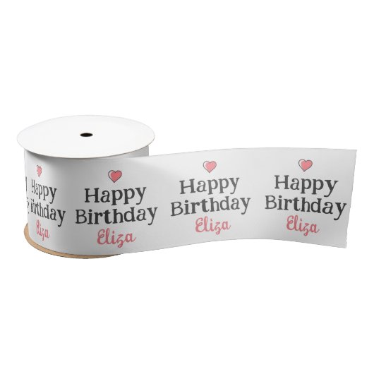 Schattige Girl's Happy Birthday Pink Ribbon Satijnen Lint (Spoel)