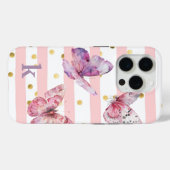 Schattige Girl's Pink Stripes Stippen en Vlinders Case-Mate iPhone Case (Achterkant (horizontaal))