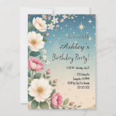 Schattige Girl's Space & Flower Thema Verjaardagsf Kaart (Voorkant)