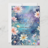 Schattige Girl's Space & Flower Thema Verjaardagsf Kaart (Voorkant)