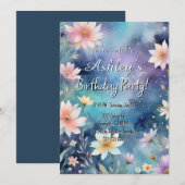 Schattige Girl's Space & Flower Thema Verjaardagsf Kaart (Voorkant / Achterkant)