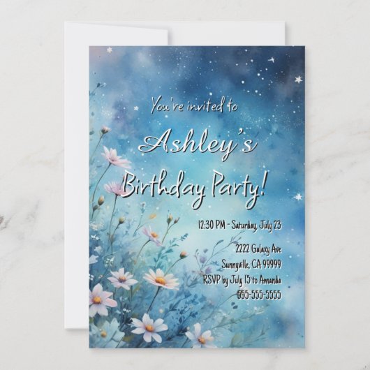 Schattige Girl's Space & Flower Thema Verjaardagsf Kaart (Voorkant)