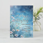 Schattige Girl's Space & Flower Thema Verjaardagsf Kaart (Staand voorkant)