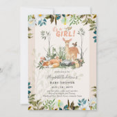 Schattige GIRLS Woodland Deer Baby shower Coral In Kaart (Voorkant)