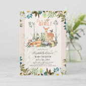 Schattige GIRLS Woodland Deer Baby shower Coral In Kaart (Staand voorkant)