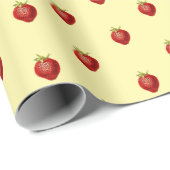 Schattige Girly Aardbeienpatroon op Crème Cadeaupapier (Rol Hoek)