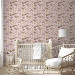 Schattige Girly Beige Roze Vlinderpatroon Behang