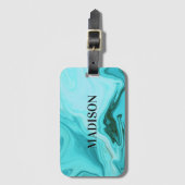 Schattige girly blauw marmer art monogram bagagelabel (Voorkant (verticaal))